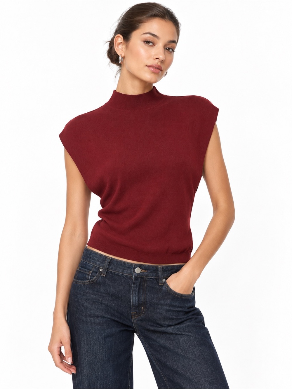 Zara Burgundy Mock Neck Dolman Sleeveless Knit Top Women’s Size Small